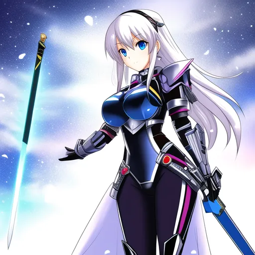 lady wearing scifi armor with a scifi sword