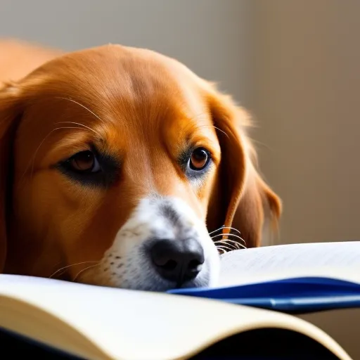 A dog eating homework