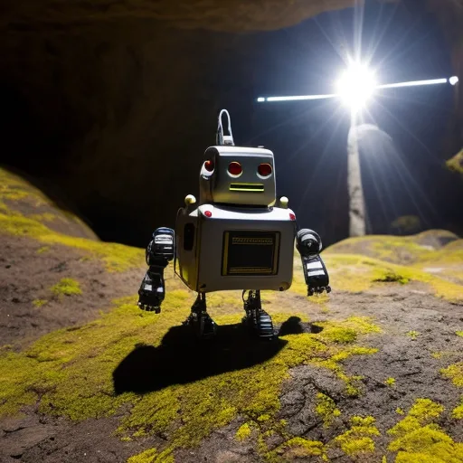 ancient robot lost in a cave