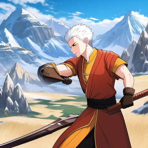 dragon monk fighting spear mountains