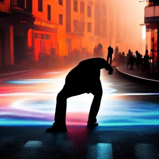 dark smokey silhouette of someone dancing in street painting