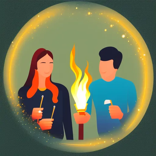 circular illustration of people lighting a sparking torch together