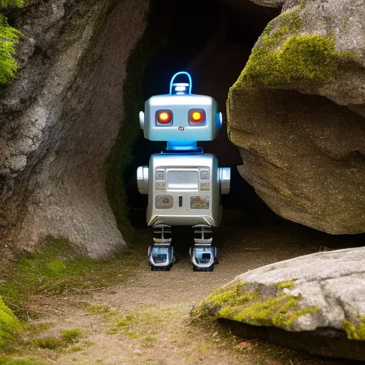 ancient robot lost in a cave