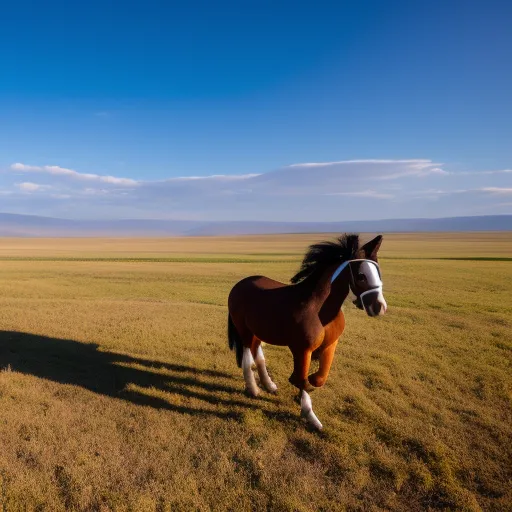 Extremely Cute little horse robot in the vast plains of Mongolia, gorgeous lighting
