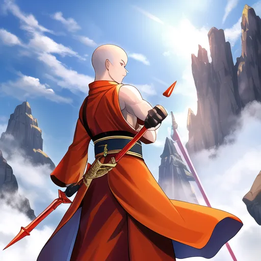 Humanoid dragon monk fighting spear mountains