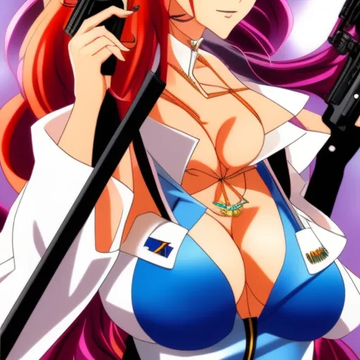 Curvy anime *** holding a gun