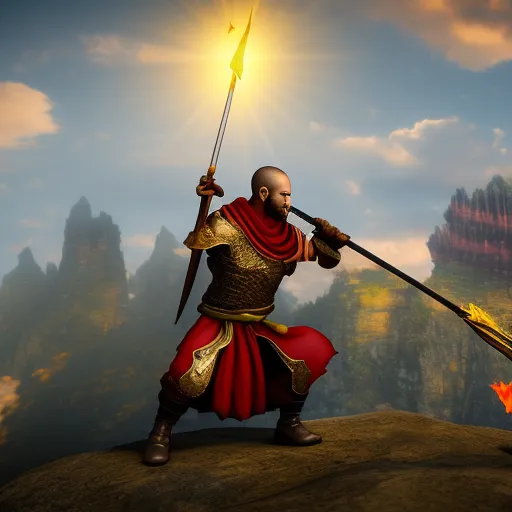 dragon monk fighting spear mountains