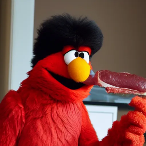 Elmo eating raw meat