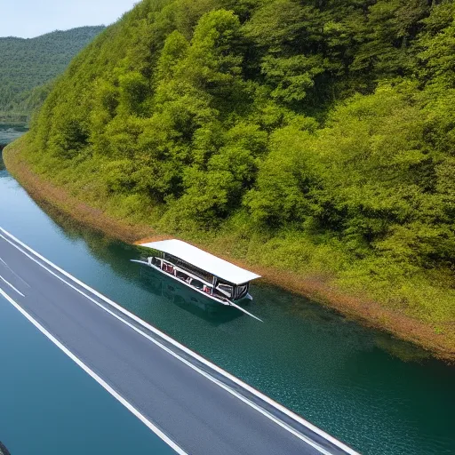 A floating boat on a highway