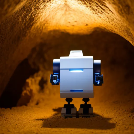 minimalist ancient robot lost in a cave