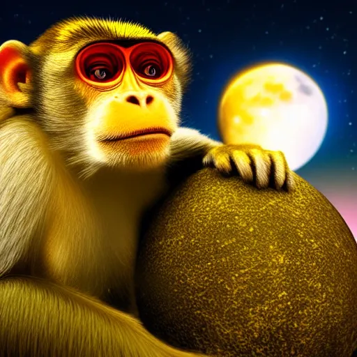 A 3d monkey firing a laser at the moon