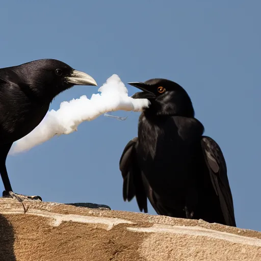 A crow smoking a cigarette