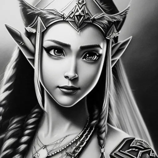 highly realistic Charcoal Drawing of zelda