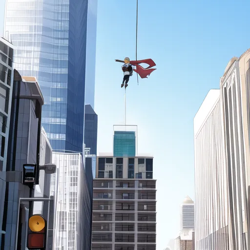 Minimalist art of a Super hero lifting a building