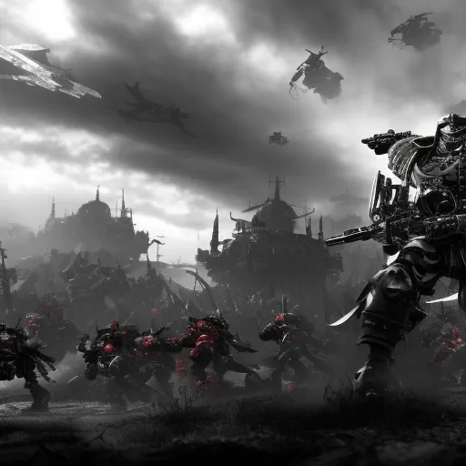 warhammer 40k Ork Warboss black and white realistic high definition action scene battle
