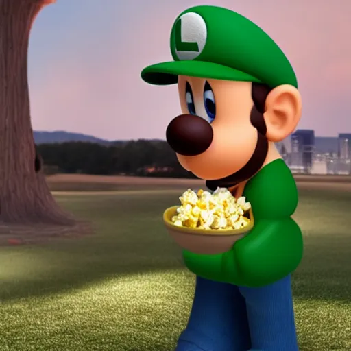 Luigi eating popcorn