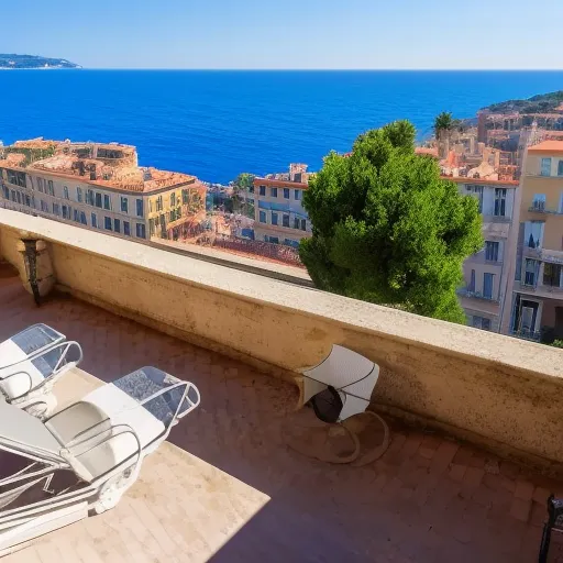 Beautiful sea view from a small balcony of an old building located in Nice, south of France. It should show a glass of red wine and a fruits basket 
