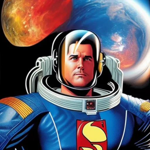 Realistic art of a superhero in space