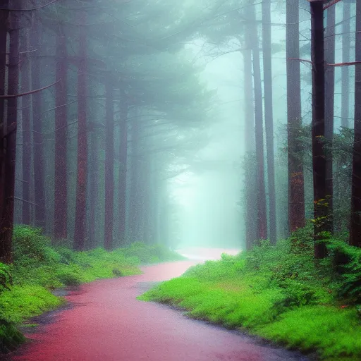 Anime style of rainy day in a forest