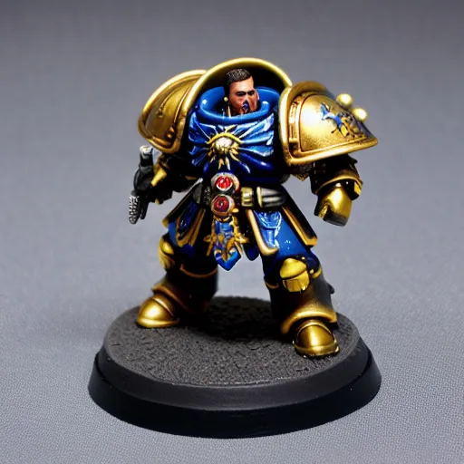 warhammer 40k space marine with overcoat and fedora with gold and silver armor