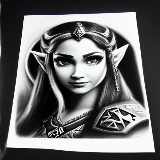 highly realistic Charcoal Drawing of zelda