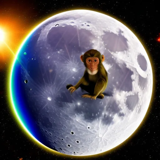 A 3d monkey firing a laser at the moon