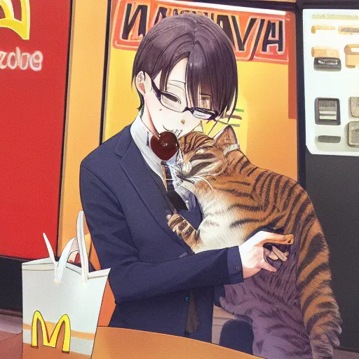 Scrappy cat eating mcdonald’s