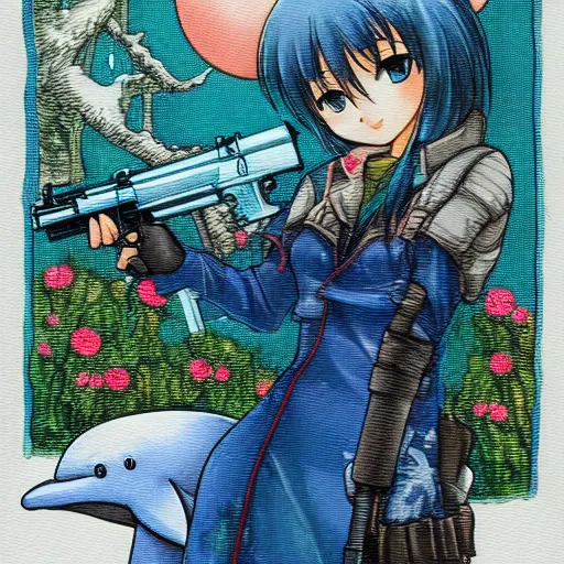Dolphin holding a gun