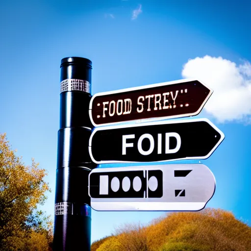 A street sign that says FOOD