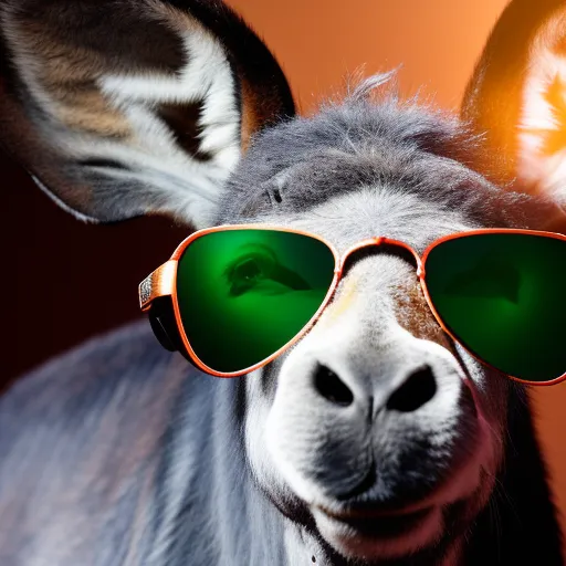 Donkey wearing cool sunglasses and having plaster cast on one leg