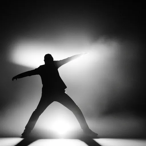 smokey silhouette of someone dancing strobe light black and white