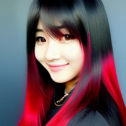 Kawaii, Waifu, Black hair, Long hair, Red eye, smile