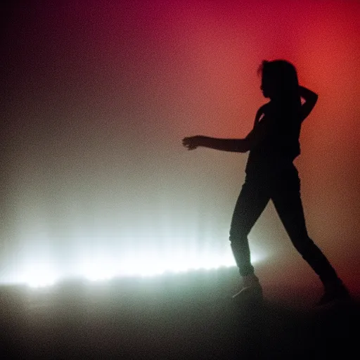 dark smokey silhouette of someone dancing strobe light