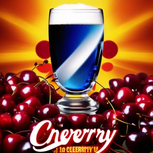 glass of cherry cola with cherries in a 90s  style movie poster