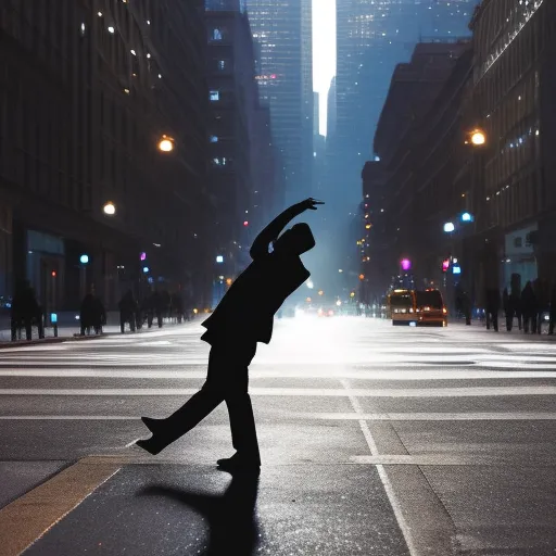 dark smokey silhouette of someone dancing in city street painting
