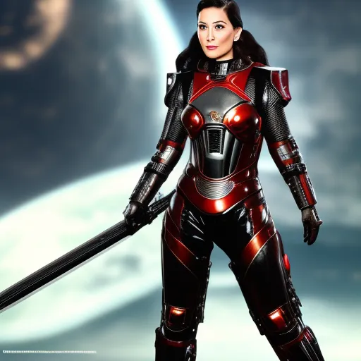 lady wearing scifi armor with a scifi sword