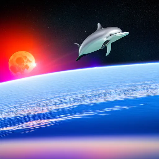 A 3d dolphin firing a laser at the moon